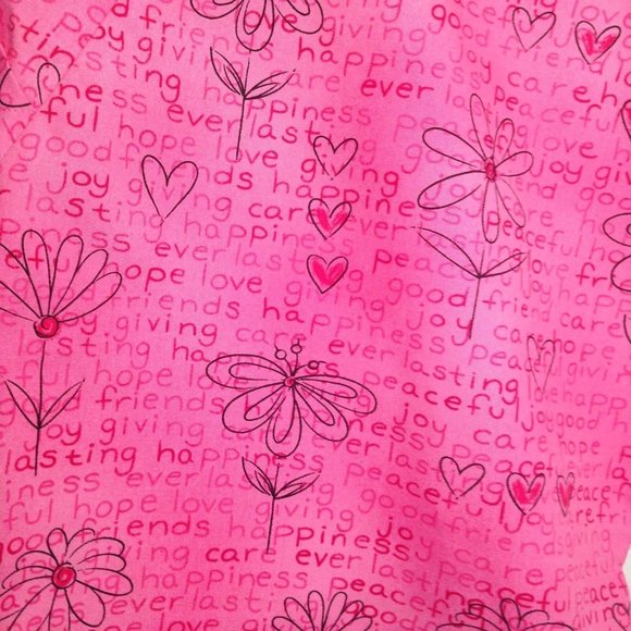 Scrub HQ Heart Flower Pink Valentine Women's Size XS V-Neck SS Words Scrubs - Picture 2 of 8